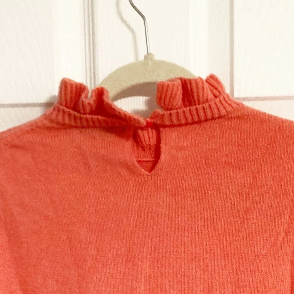 J.Crew Coral Wool Blend Ruffle Mock Neck Sweater Long Sleeve Size XL